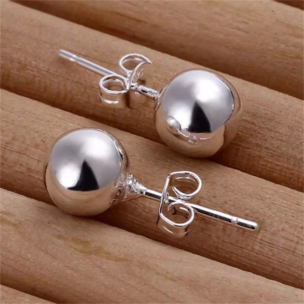 Sterling Silver 8 mm Round Ball Stud Earrings